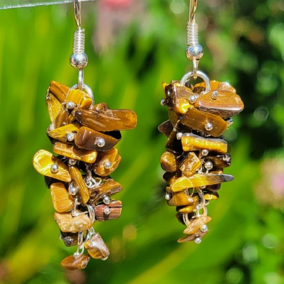 Tiger's Eye Chip Cluster Earrings - Picture 1 of 6